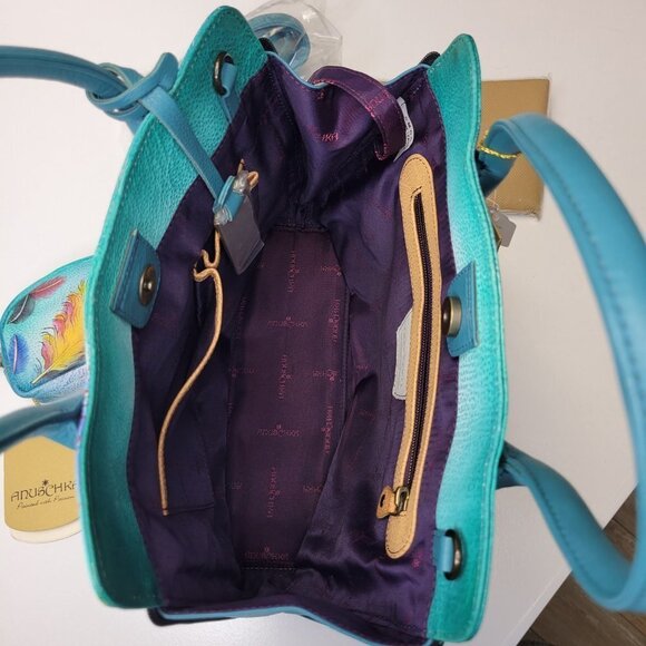 Colorful Large Tote Bag Anuschka Hand-Painted Large Bag and Pouch Purse - NEW ! - Picture 5 of 16